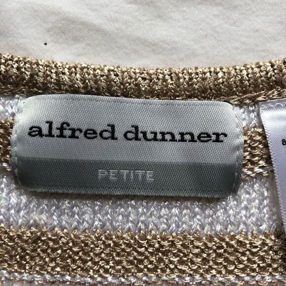 Alfred Dunner Petite blouse short sleeve gold/white PM New with tag - Picture 2 of 7
